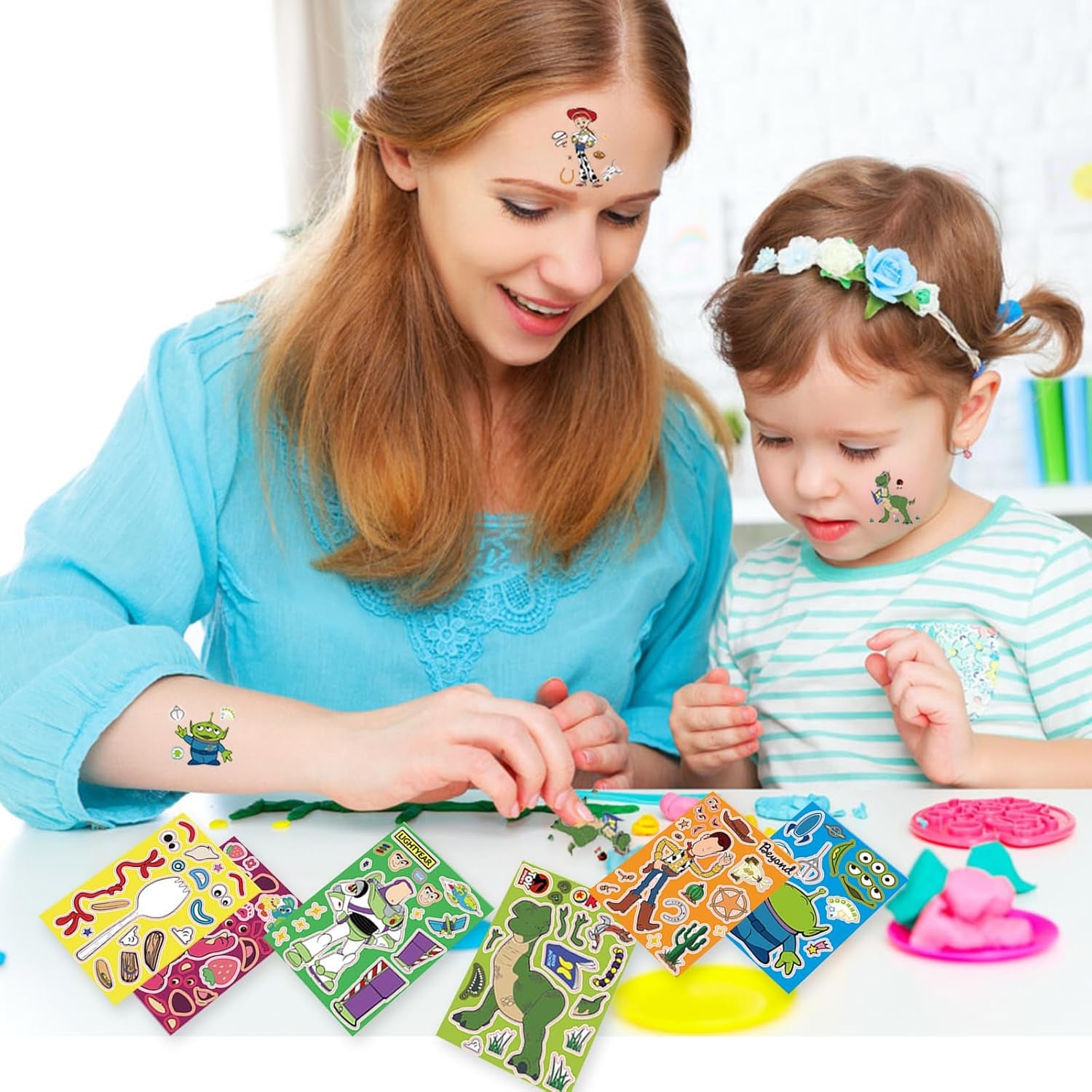 36PCS Party Favors,Make a Face Sticker Sheets,Make You Own Stickers DIY Cartoon Stickers for Toy Birthday Party Supplies, Green
