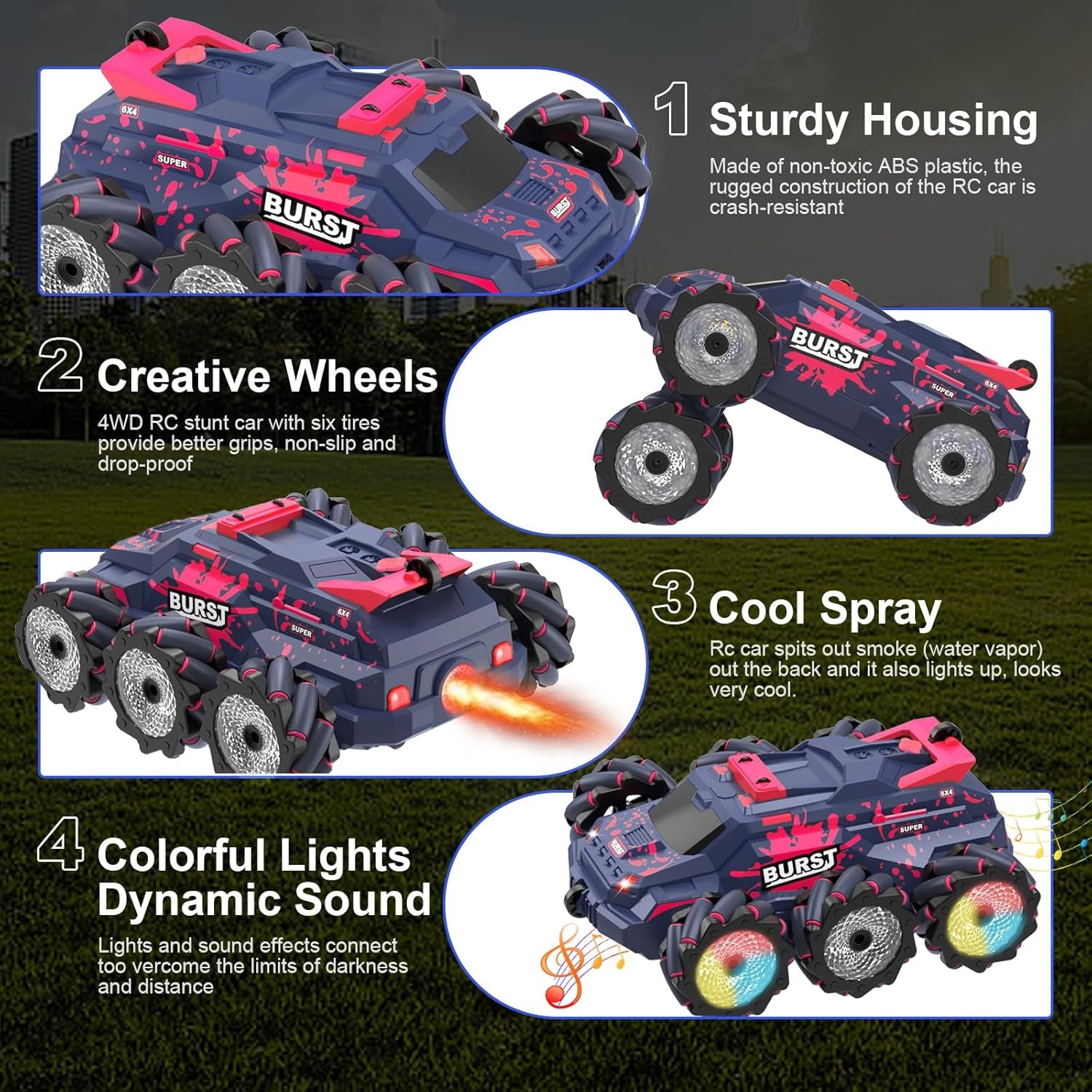 Remote Control Car for Kids, Gesture Sensing RC Stunt Car with Spray Fog Steam 2.4Ghz 4WD Toy Cars 360° Rotation Drift Hand Controlled Remote Control Cars with Lights Music for 6-12 Yr Boys Girls Red