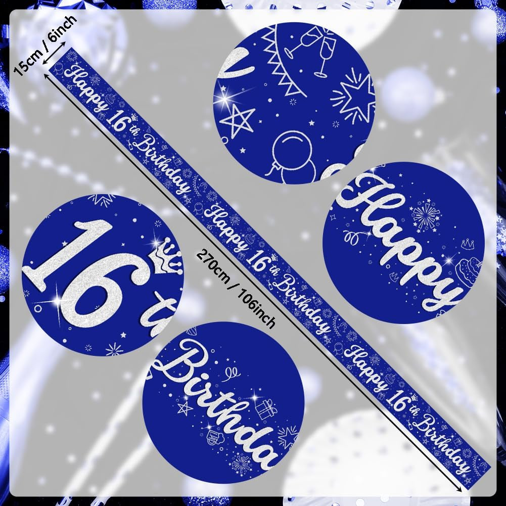 Boys 16Th Birthday Decorations Blue Silver 16Th Birthday Party Decorations 16 Pack Navy Silver Boy Happy 16Th Birthday Banner Bunting Kit by