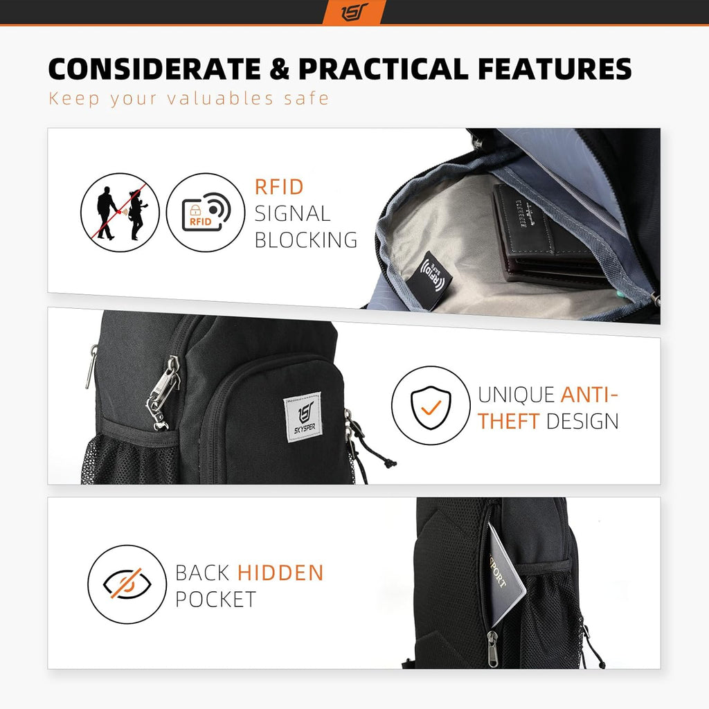 Sling Bag RFID Crossbody Sling Backpack Cross Body Shoulder Bag Travel Hiking Daypack for Women Men