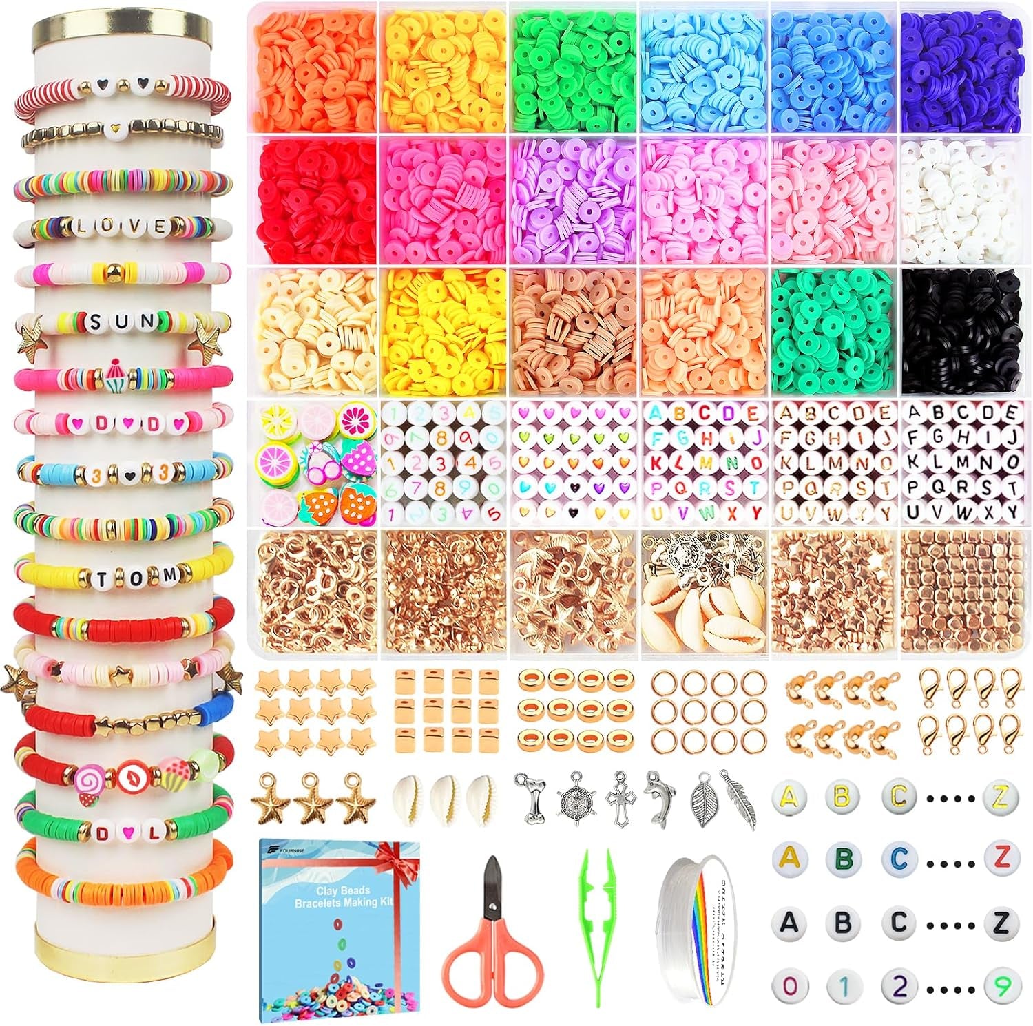 5300 Pcs Clay Beads Friendship Bracelet Making Kit, Preppy Flat Polymer Heishi Beads for Jewellery Making Kit, with Charms DIY Craft Gifts for Teen Girls
