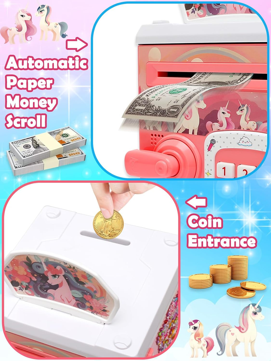 Piggy-Bank-Toys-For Girls,Large Electronic Coin-Cash-Register For-Toddler-Girls-Toys-Age-6-8,Cool-Stuff-Atm Bank Money Box,Kids-Toys for 2 3 4 5 6 7 8 9 10 11 12 Year Old Girl Christmas-Birthday-Gifts