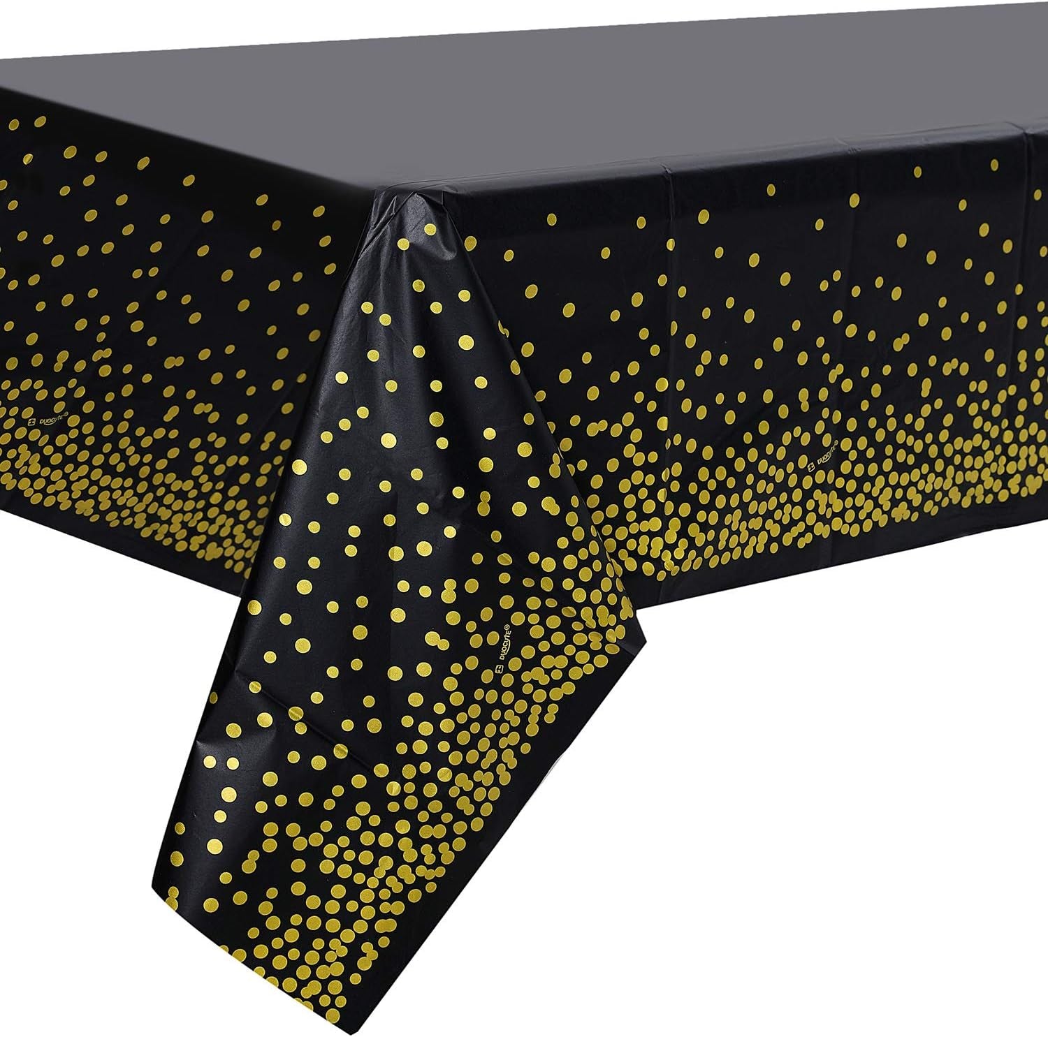 2 Pack Black and Gold Party Tablecloth for Rectangle Table, Gold Dot Confetti Rectangular Table Cover for Birthday Party, Graduation, Baby Shower, Cocktail Party, Bachelorette Party, 137Cm X 274Cm