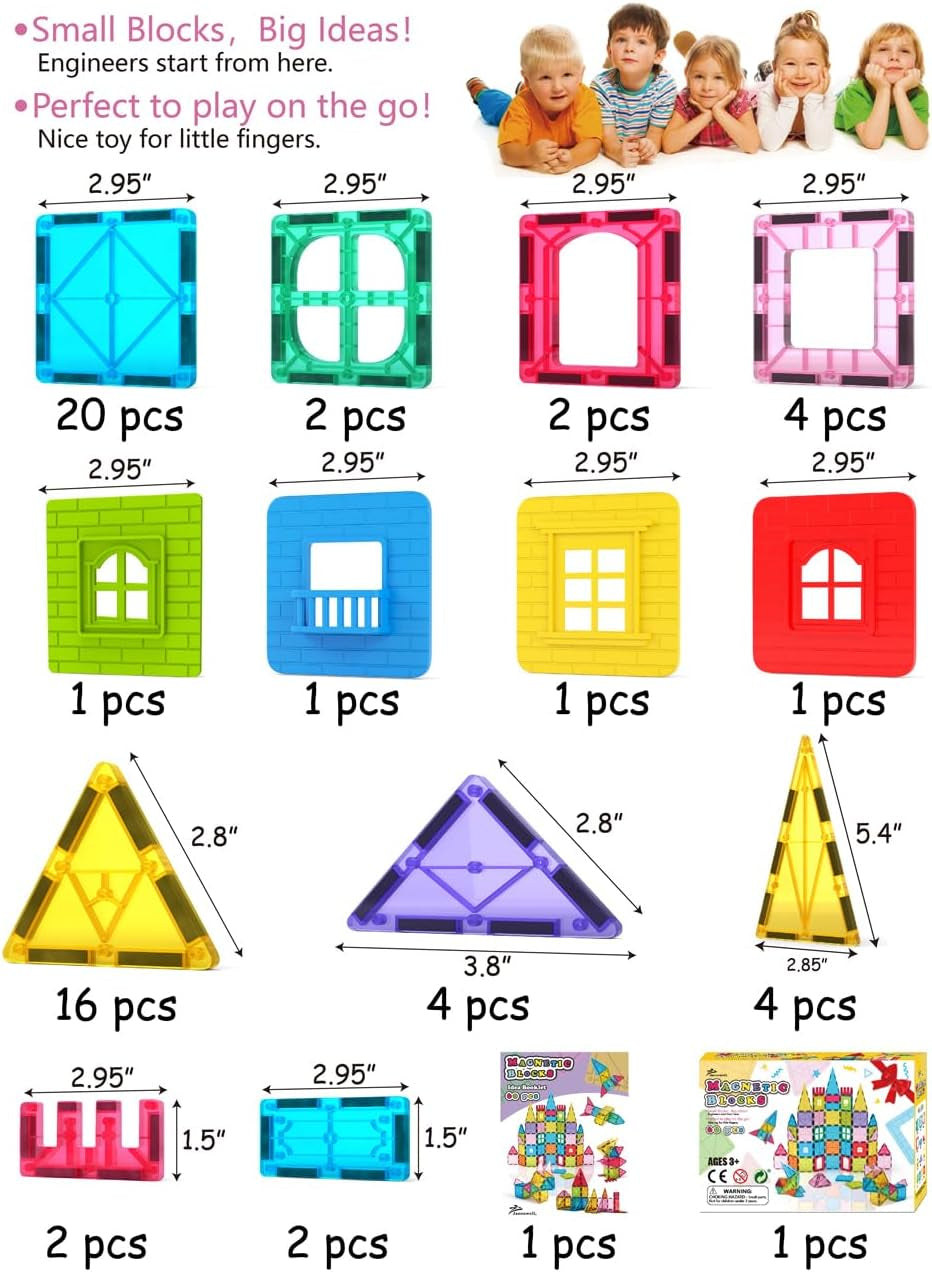 Magnetic Tiles Kids Magnetic Blocks Building Sets 3D Magnet Tile Building Blocks Toy Construction Educational STEM Toys Gifts for Toddlers Boys Girls 3 4 5 6 7 8 9 10 + Year Old