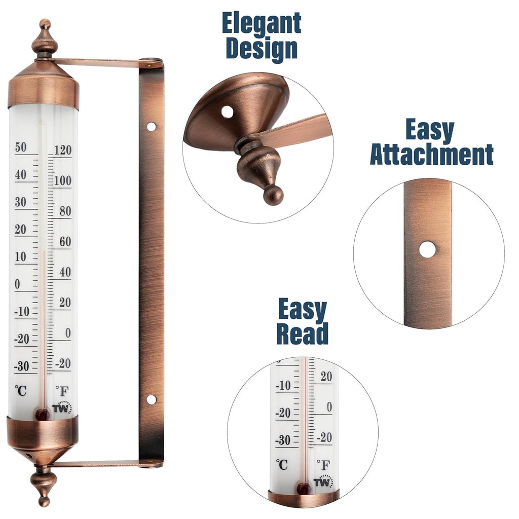 Outdoor Thermometer with Bronze Effect Design - Stylish Garden Thermometer Outdoor Suitable for outside Temperature Gauge Wall Greenhouse Garage Easy to Hang