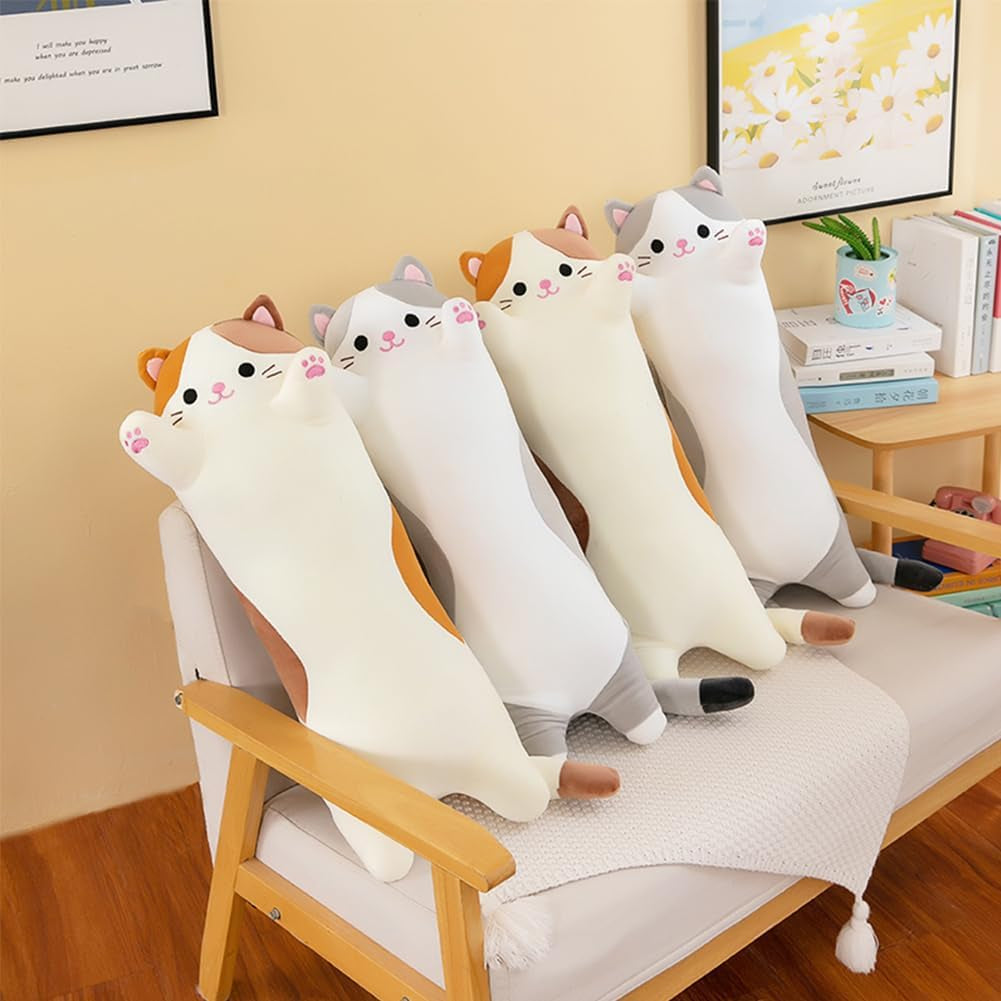 Long Cat Plush Pillows, Cute Cat Stuffed Animal Kitten Soft Huggable Cat Plush Toys Pillow for Kids and Adults, 1Pcs, 70Cm/ New Beige