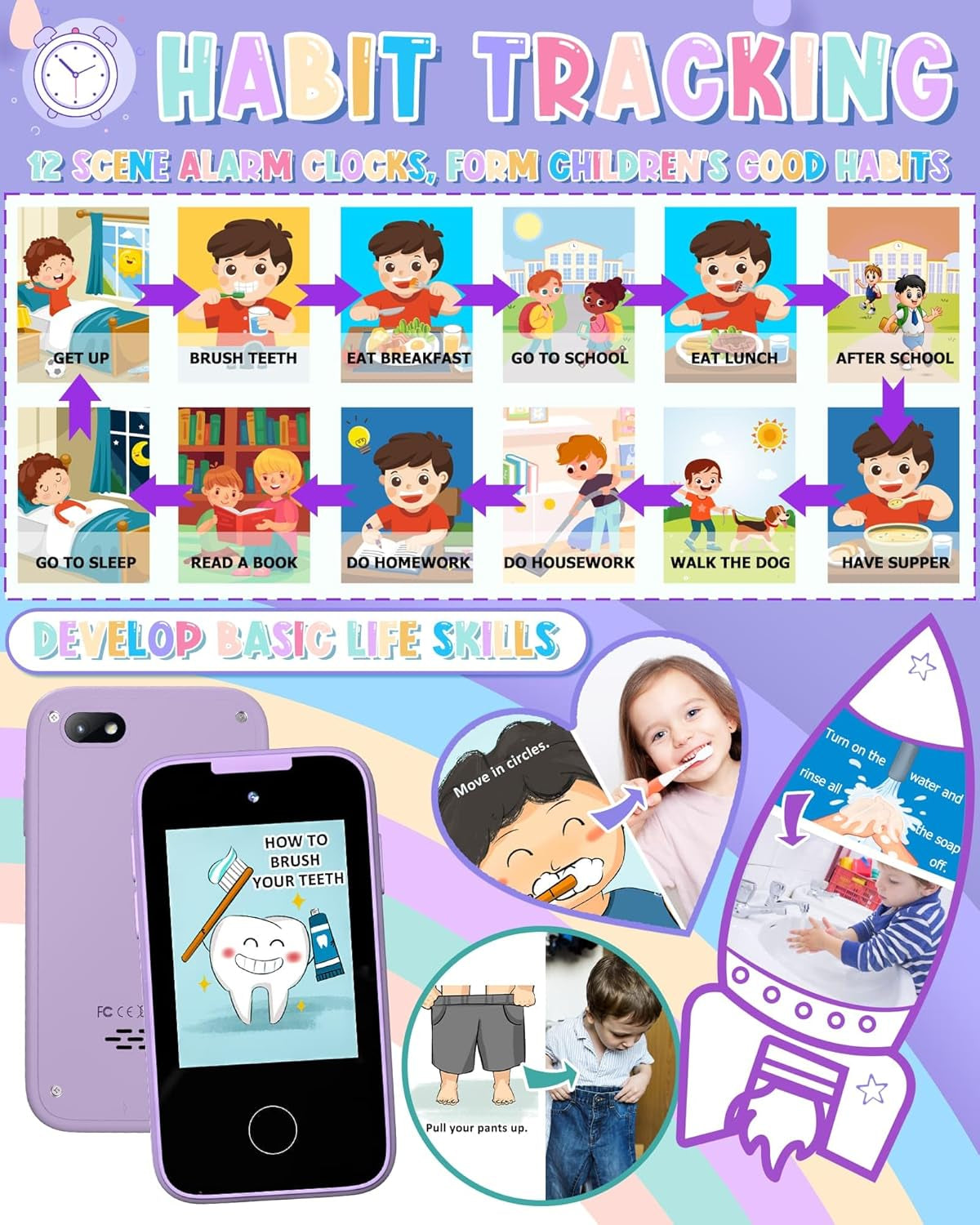 Kids Smart Phone Gifts for Girls 6-8 Year Old,Touchscreen Toy Cell Phone with Multi Apps 8G TF Card for Learning Play Christmas Birthday Gifts for Girls Age 3 4 5 6 7 8 9