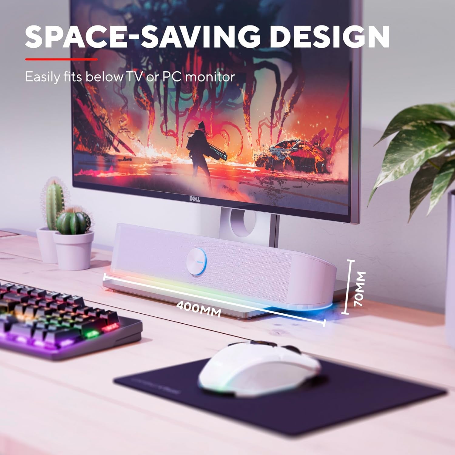 GXT 619W Thorne PC Soundbar, 12W Peak Power, RGB Lighting, PC Speakers AUX 3.5 Mm Jack, USB Powered Sound Bar, Compact Stereo Speaker for Computer, Desktop, Laptop - White