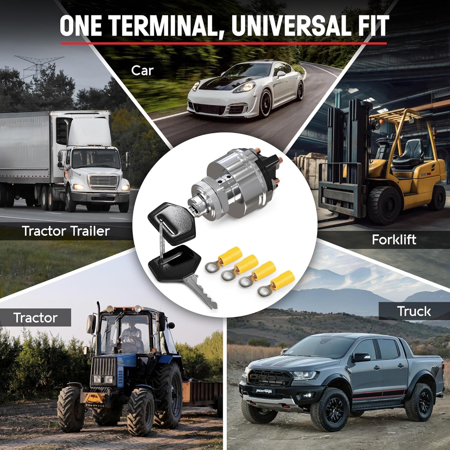 4-Position Universal Ignition Key Switch for 12V Car, Truck, Tractor, Trailer, Forklift - Acc/Off/Ign/(Start)