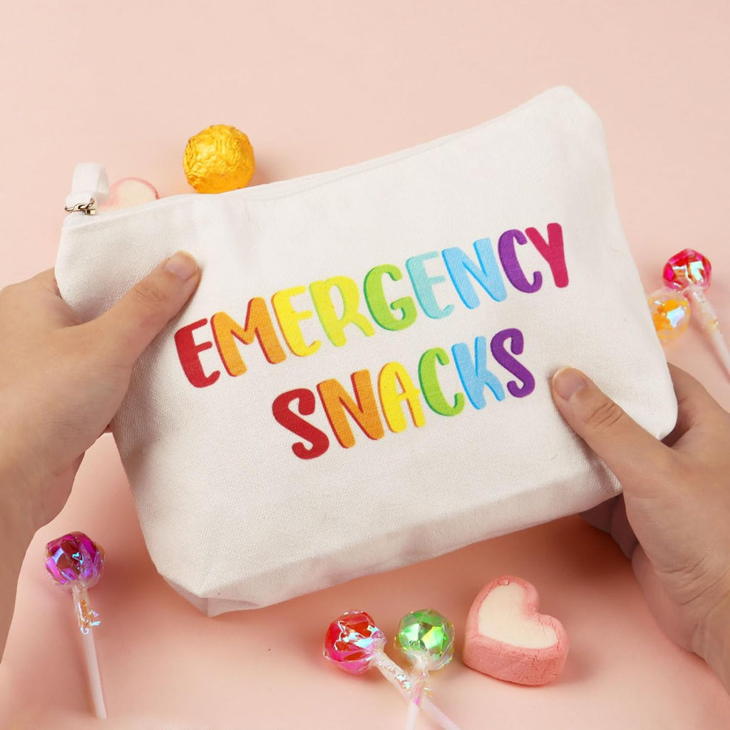 Canvas Zipper Pouch Bags Snacks Bags Cosmetic Bags Makeup Bag Toiletry Bag for Women, Travel, Beach (White)