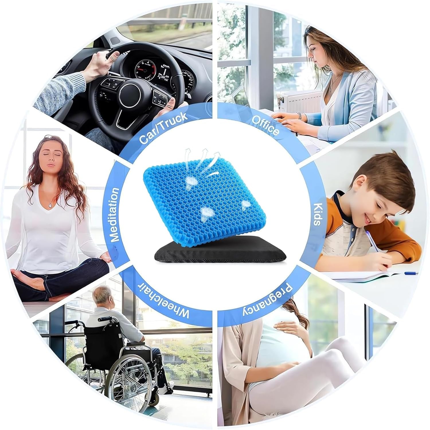 2 Piece Soft Sitter Cushion, Soft Sitter Gel Cushion, Honeycomb Seat Cushion, 38 * 30 * 1.2Cm, for Office, Car, Wheelchair, Gaming Chair