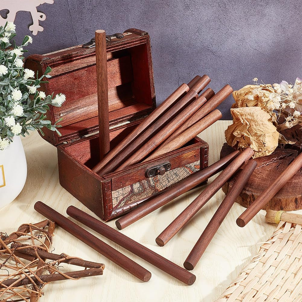 20 Pcs Walnut Dowel Rods 10Mm X 14.9Cm Walnut Wood Sticks Unfinished round Sticks Wooden Carving Blocks Wooden Stick for Building Model Material DIY Craft Supplies - Coconut Brown