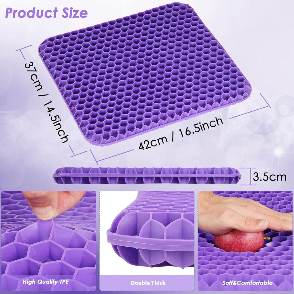 Gel Soft Sitter Cushion, Honeycomb Design Seat Cushions with Cloth Cover, Relieving Back Coccyx Pain Pressure, Ergonomic Design for Seat Pads(Purple, 42Cm)