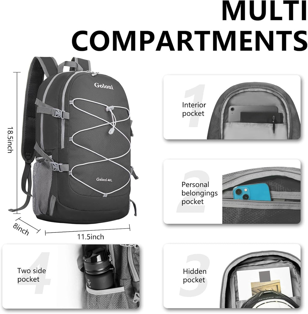 Ultra Lightweight Packable Backpack 40L - Foldable Hiking Backpack Water Resistant Small Foldable Daypack for Travel,Dark Grey