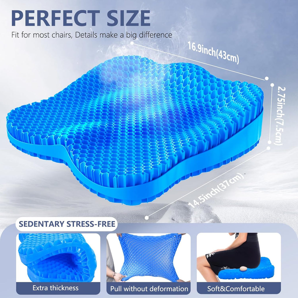 Gel Seat Cushion, Thicken Big Office Chair Cushion Chair Seat Pads for Long Sitting, Sciatica Hip Pain Relief, Egg Seat Cushion for Wheelchair Car Office Home Travel Outdoor