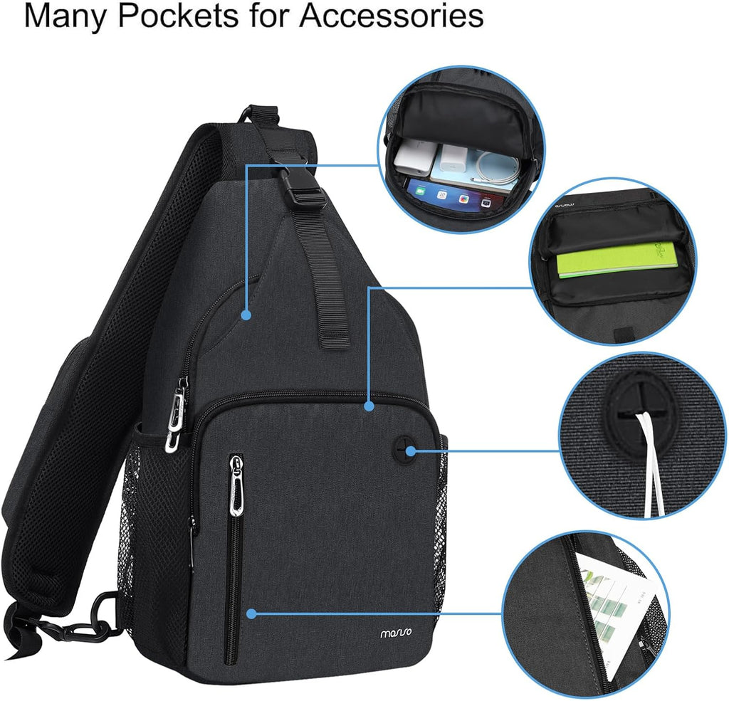 Sling Backpack Bag, Crossbody Shoulder Bag Travel Hiking Daypack Chest Bag with Front Square Pocket&Usb Charging Port