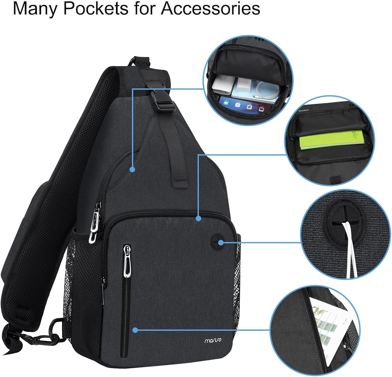 Sling Backpack Bag, Crossbody Shoulder Bag Travel Hiking Daypack Chest Bag with Front Square Pocket&Usb Charging Port