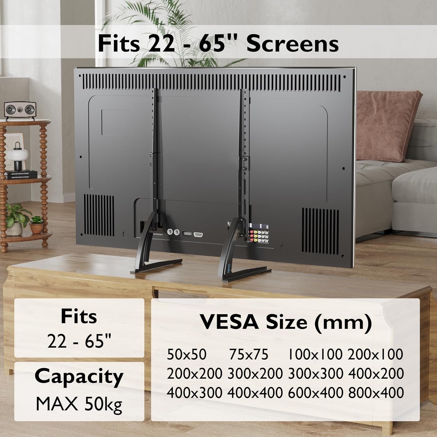 Universal Table Desk Pedestal TV Stand Tabletop Screen for 22"-65" LCD/LED Tvs-Securely Holds 50KG & Max.Vesa 800X400Mm