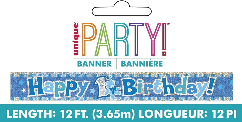Happy 1St Birthday Blue Prism Banner (3.6 Meter Long) 1 Piece - Perfect for First Birthday Party Decorations