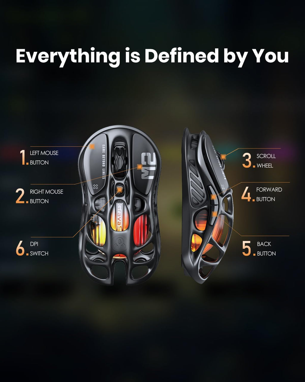 Mercury M2 Wireless Gaming Mouse with 26,000 DPI, PAW3395DM Sensor -79G Lightweight Hollowed-Out Design -5 Programmable Buttons -5 Dynamic Lightsync RGB - Stealth Black