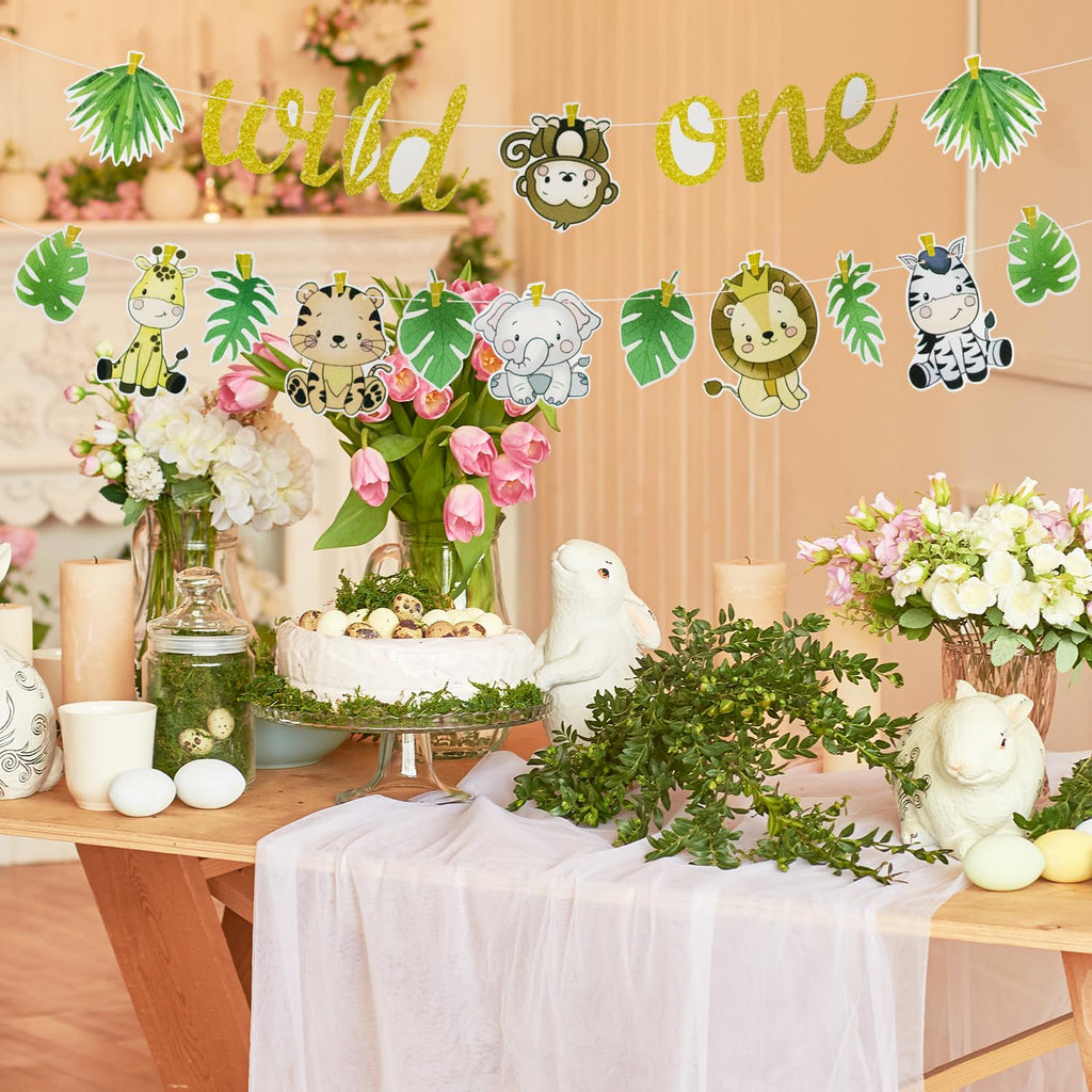 Wild One Banner, Wild One Jungle Animal Birthday Banner Baby'S First Birthday Bunting Baby Shower Banner for Birthday Party Decorations Y7DWLYLQ (A)