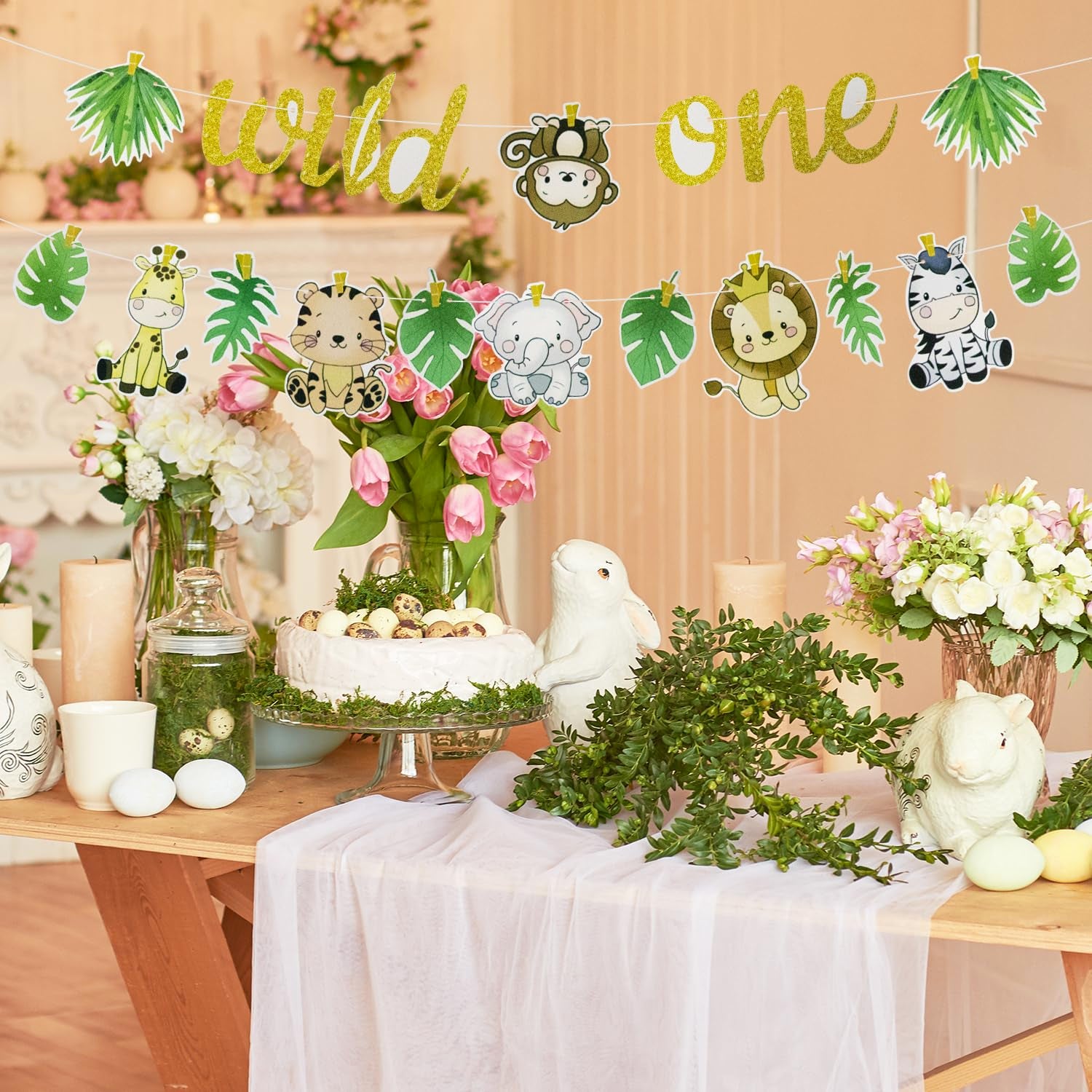 Wild One Banner, Wild One Jungle Animal Birthday Banner Baby'S First Birthday Bunting Baby Shower Banner for Birthday Party Decorations Y7DWLYLQ (A)