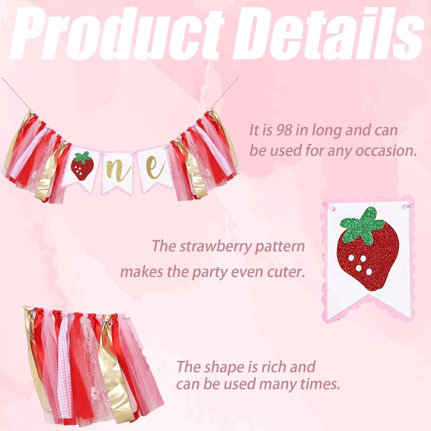 Strawberry Highchair Banner for 1St Birthday Decorations,Strawberry Party Decorations,High Chair Banner Berry First Birthday Decor,Best Baby Shower Decoration