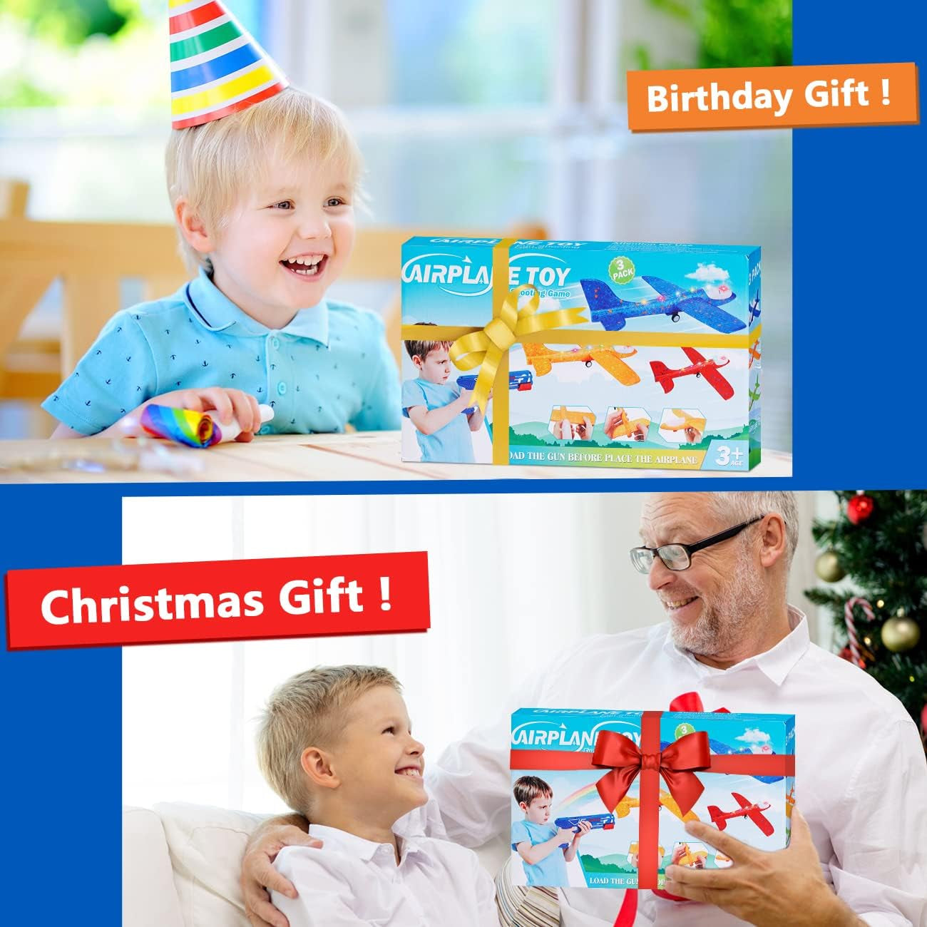 Boys Toys Age 4 5 6 7 8 9 Year Old Boy Gifts, Airplane Launcher Toy with 3 Pack Foam Glider Planes, Outdoor Garden Toys Birthday Present Gift for Kids Age 3 4 5 6 7 8 9 Year Old Boys