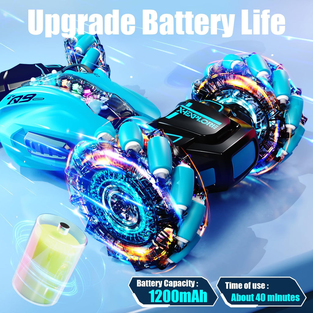 RC Stunt Car,2.4Ghz 4WD Remote Control Gesture Sensing Toy Cars,Double Sided Driving,360 °Rotation,Off Road Vehicle,Hand Controlled RC Car with Lights&Music, Birthday Gifts for Boys&Girls(Blue)