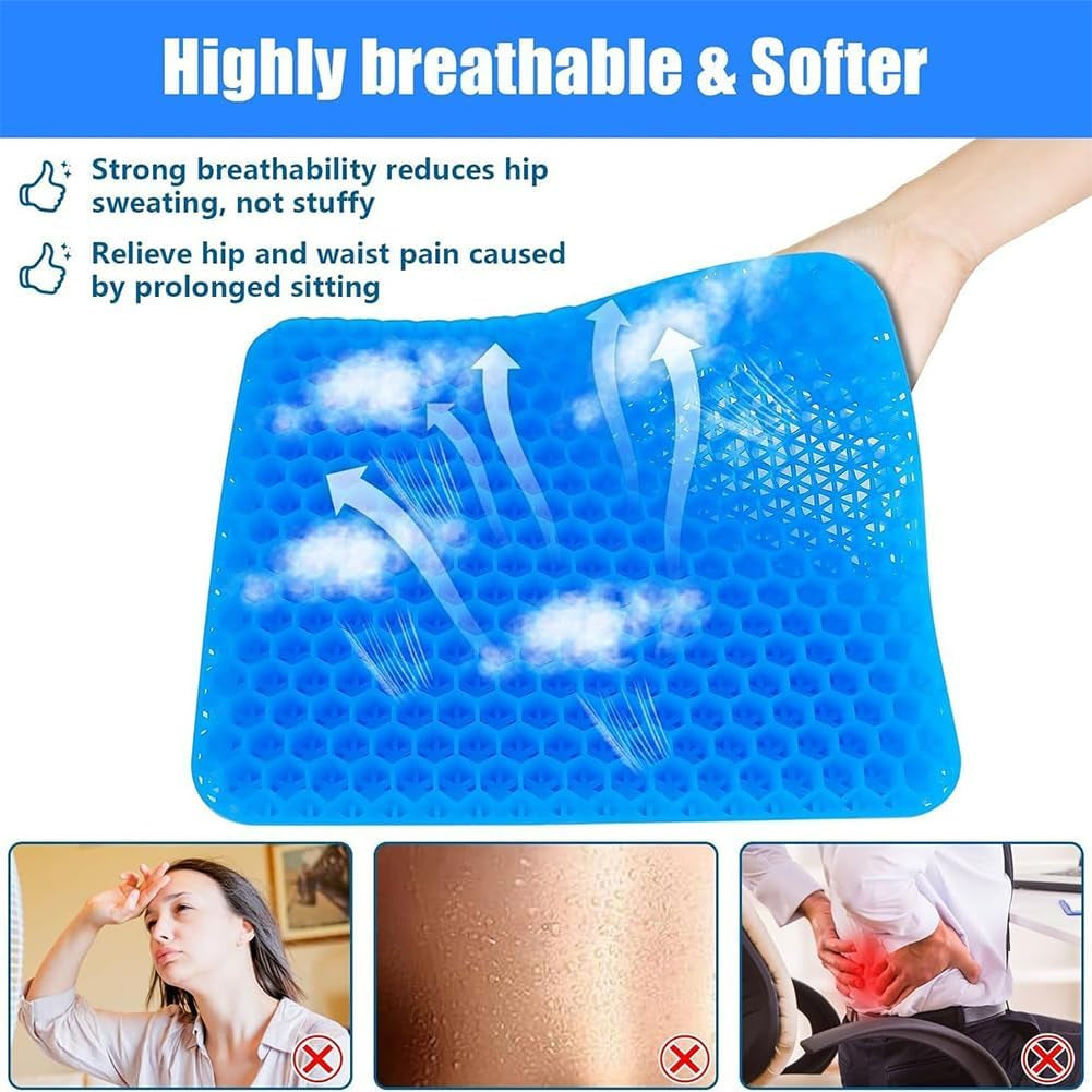 Gel Seat Cushion Portable Massage Travel Cushions, 15.75" X 10.24" Thick Foldable Seat Cushion for Car Office Chair Wheelchair Hip, Coccyx, Sciatica, Pressure Sores