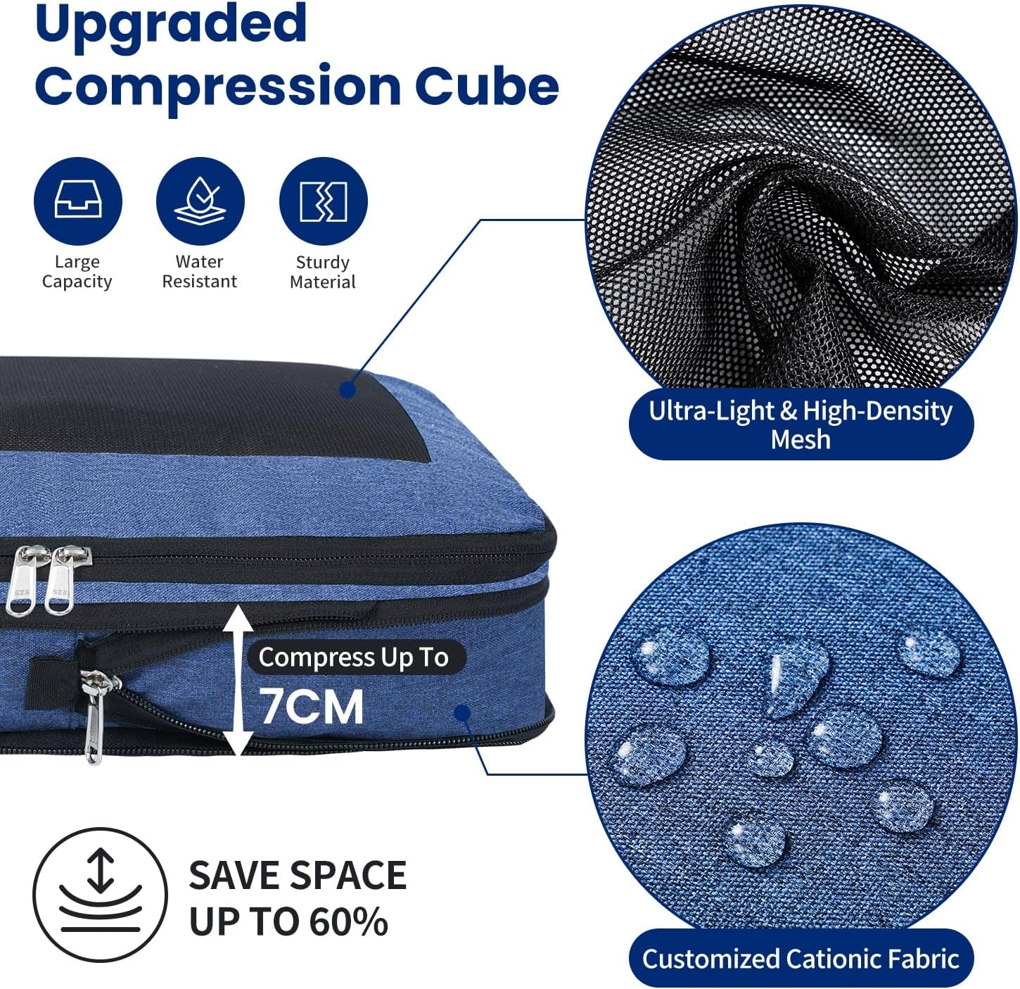 Large Compression Packing Cubes, Full Open Visible Design， Expandable Packing Organizer with Travel Shoe Bag for Suitcase & Backpack, 4 Set Lightweight Travel Bags for Vacation & Camping