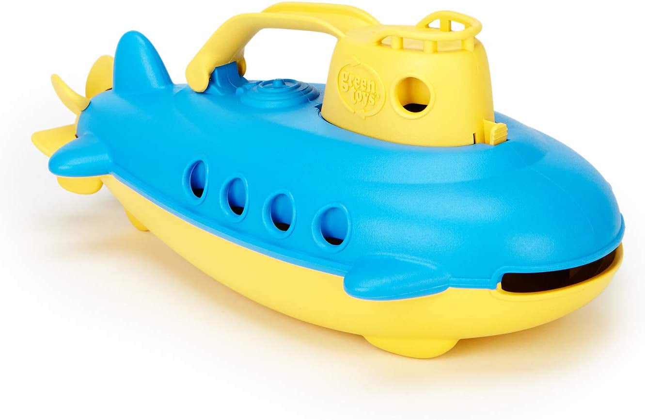 Submarine in Yellow & Blue - BPA Free, Phthalate Free, Bath Toy with Spinning Rear Propeller. Safe Toys for Toddlers, Babies