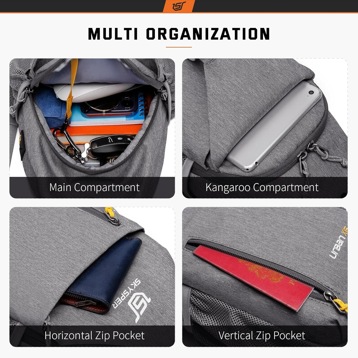 Sling Bag Crossbody Backpack - Chest Shoulder Cross Body Bag Travel Hiking Casual Daypack for Women Men(Grey)