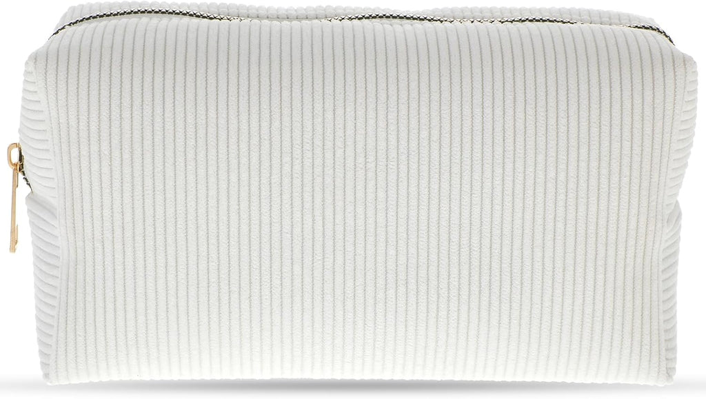 Makeup Bag Travel Cosmetic Bag, White Stripes Makeup Pouch for Women Travel Makeup Organizer Bag, Small Plush Make up Pouch Purse Cosmetic Bags Toiletry Skincare Bag