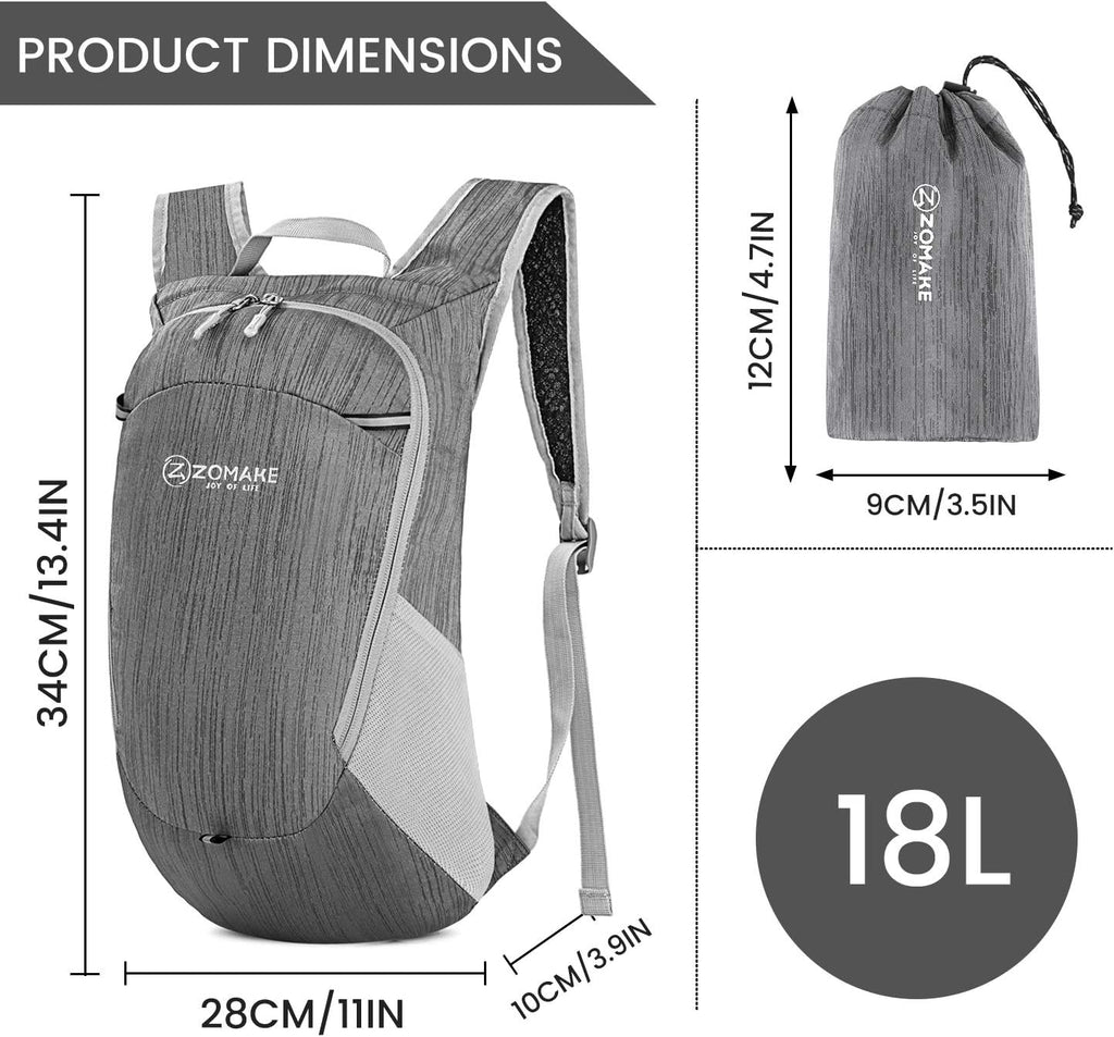 Ultra Lightweight Packable Backpack 18L, Small Foldable Hiking Backpacks Water Resistant Folding Daypack for Travel(Medium Grey)