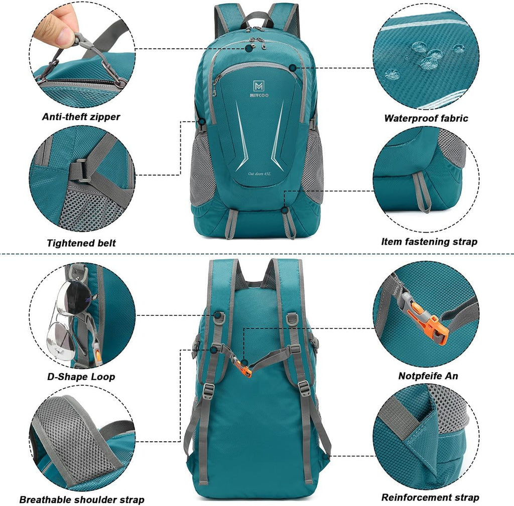 Lightweight Backpack for Men Women - Packable Hiking Travel Backpack - Foldable Outdoor Camping Daypack Blue