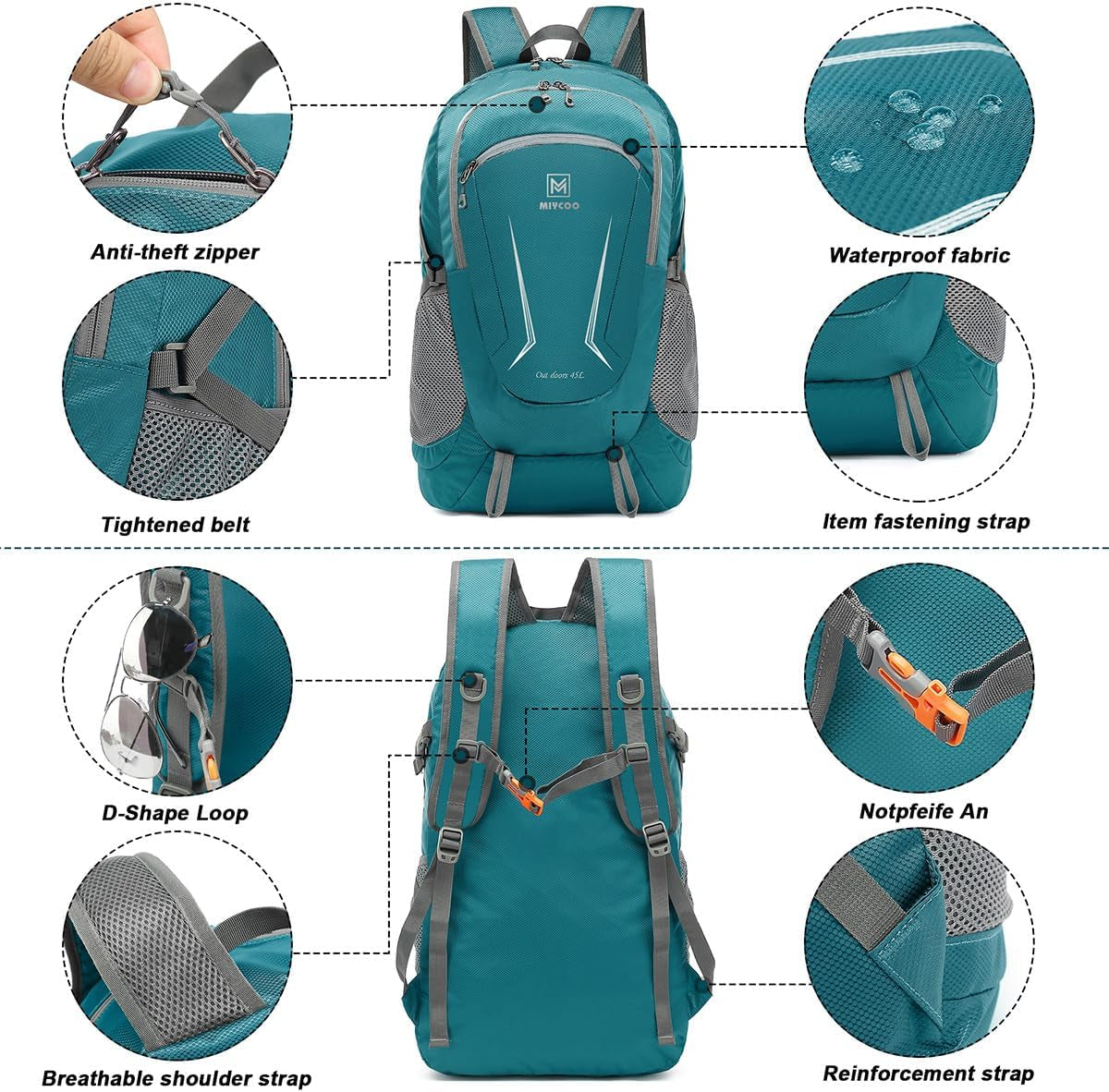 Lightweight Backpack for Men Women - Packable Hiking Travel Backpack - Foldable Outdoor Camping Daypack Blue