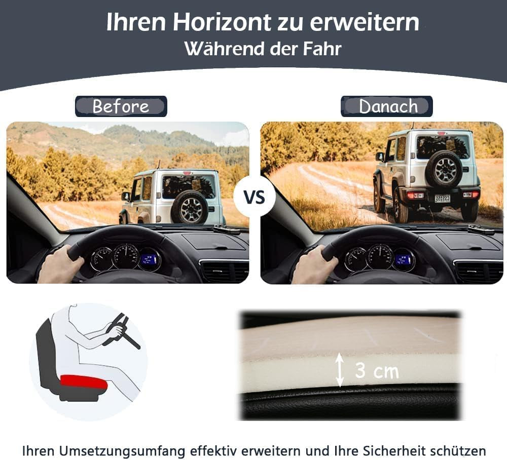 Memory Foam Seat Cushion - 3Cm Height Boost & Coccyx Pain Relief, Breathable Anti-Slip Gel Base for Car/Office Chair, Ergonomic Lumbar Support (Black)