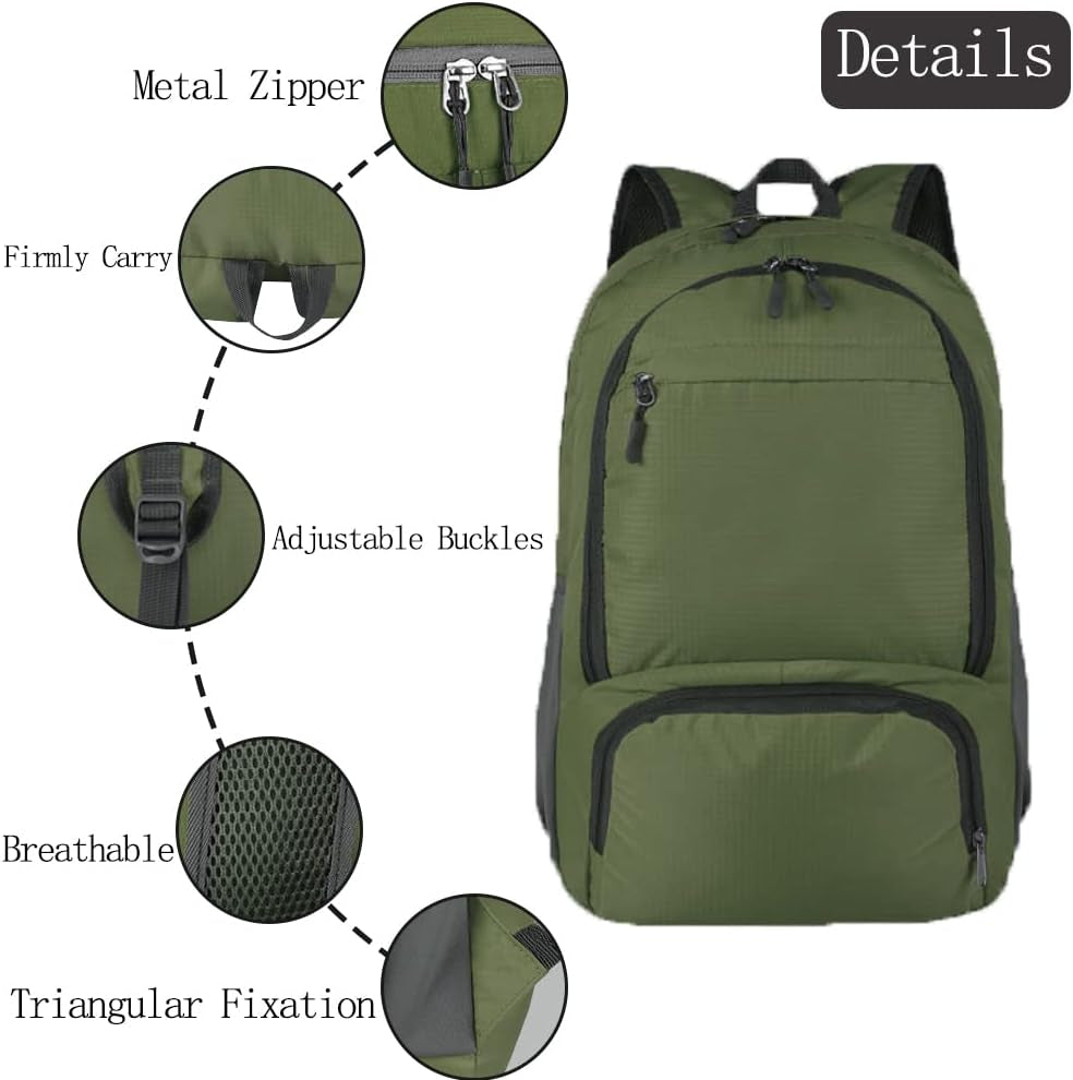 35L Hiking Backpack Ultralight Lightweight Packable Foldable Water Resistant Travel Camping Outdoor Daypack (Green)