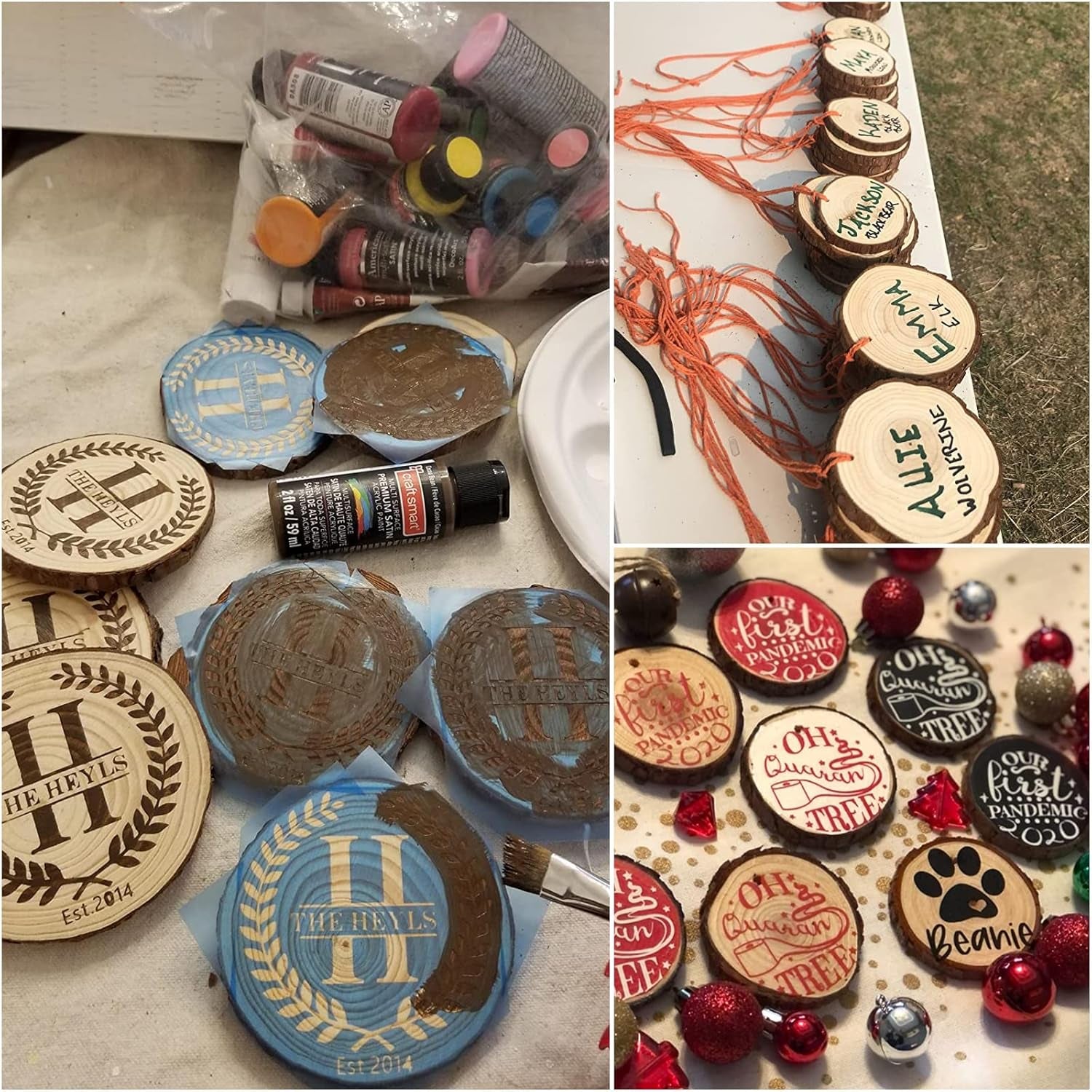 30 Pcs Natural Wood Slices, 9-10Cm Diameter Unfinished round Wood Slices Kit, No Hole Log Wooden Circles for Arts, Christmas or Wedding Ornaments and DIY Crafts
