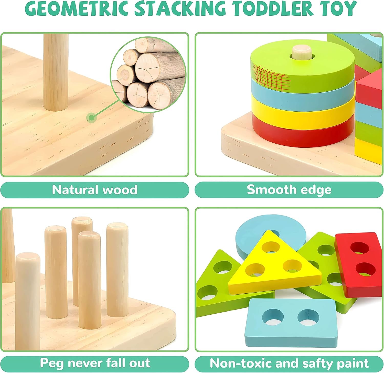 Montessori Toys for 1 2 3 Year Old Boys Girls Gifts, Wooden Sorting and Stacking Toys for Toddlers 1-3, Educational Learning Toys for Preschool Kids, Color Recognition Shape Sorter Puzzles for Baby
