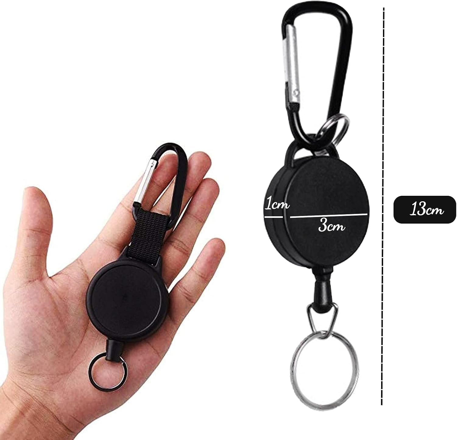 Retractable Badge Reels, Retractable Keyring Extendable Key Chain Heavy Duty Key Lanyard Belt Clip Badge Holder Pull Reel Black(4 Pack)