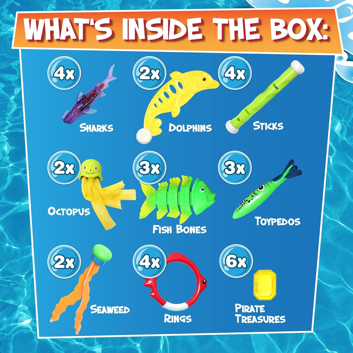 30 Pcs Diving Toys, Swimming Pool Toys for Kids Ages 4-8 8-12 with a Storage Net Bag. Pool Dive Toys for Kids. Pool Games, Swim Summer Water Toys. Include Diving Sticks & Pool Rings