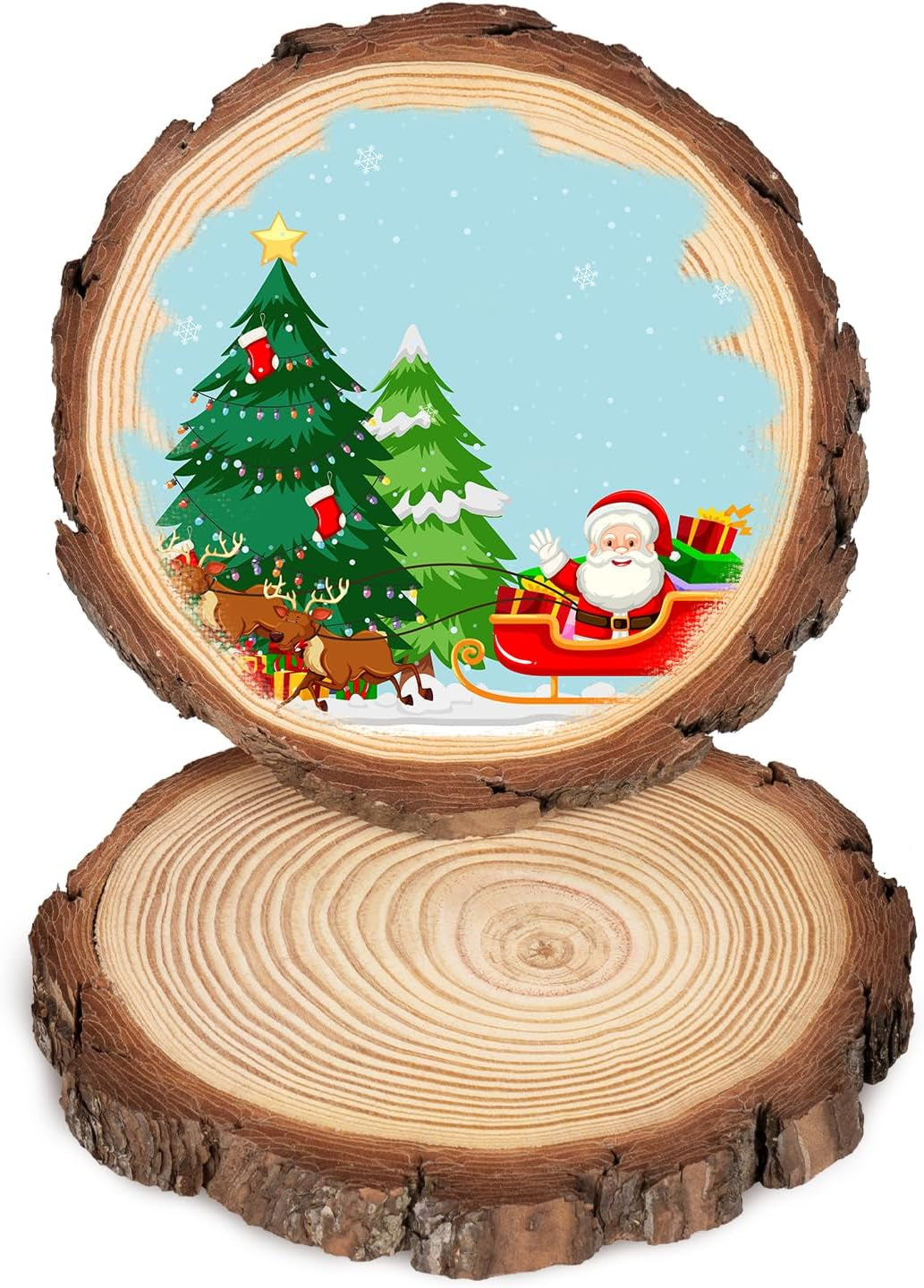 Natural Wood Slices 18-20Cm, 2Pcs Wooden Log Slices Non-Drill, Unfinished Wooden Discs, Wooden Circles for Crafts DIY Arts Coasters Christmas Decorations (HY3004)