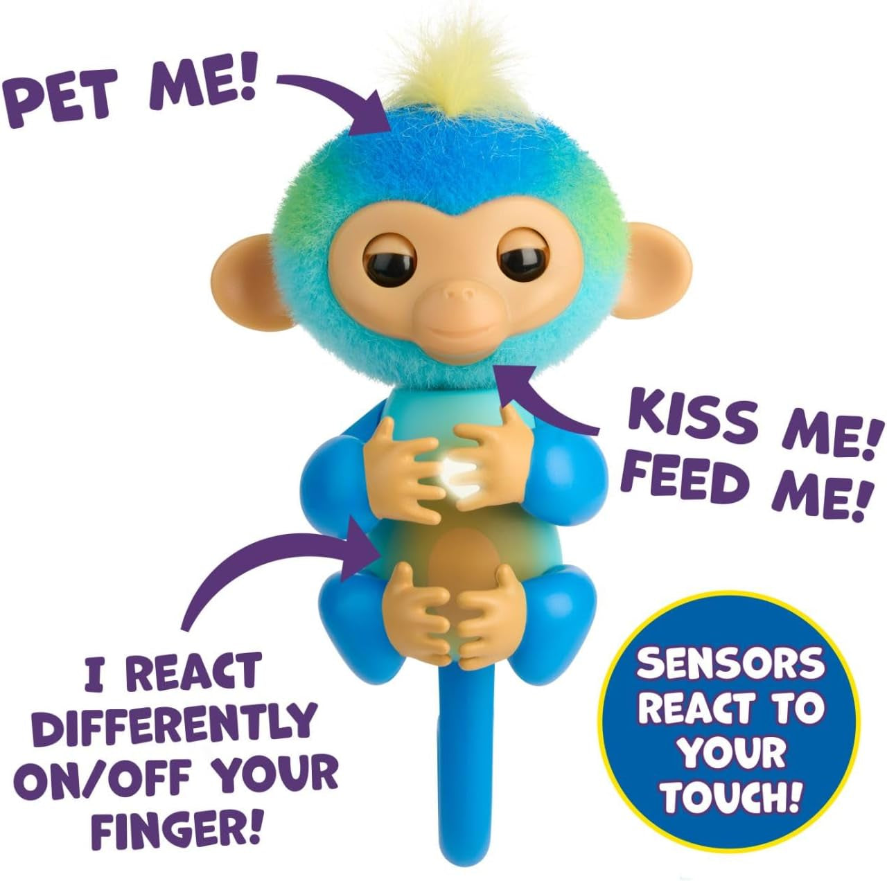 2023 NEW Interactive Baby Monkey Reacts to Touch – 70+ Sounds & Reactions – Leo (Blue)