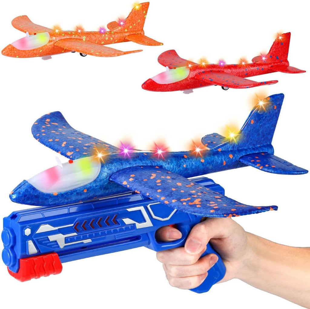 Boys Toys Age 4 5 6 7 8 9 Year Old Boy Gifts, Airplane Launcher Toy with 3 Pack Foam Glider Planes, Outdoor Garden Toys Birthday Present Gift for Kids Age 3 4 5 6 7 8 9 Year Old Boys