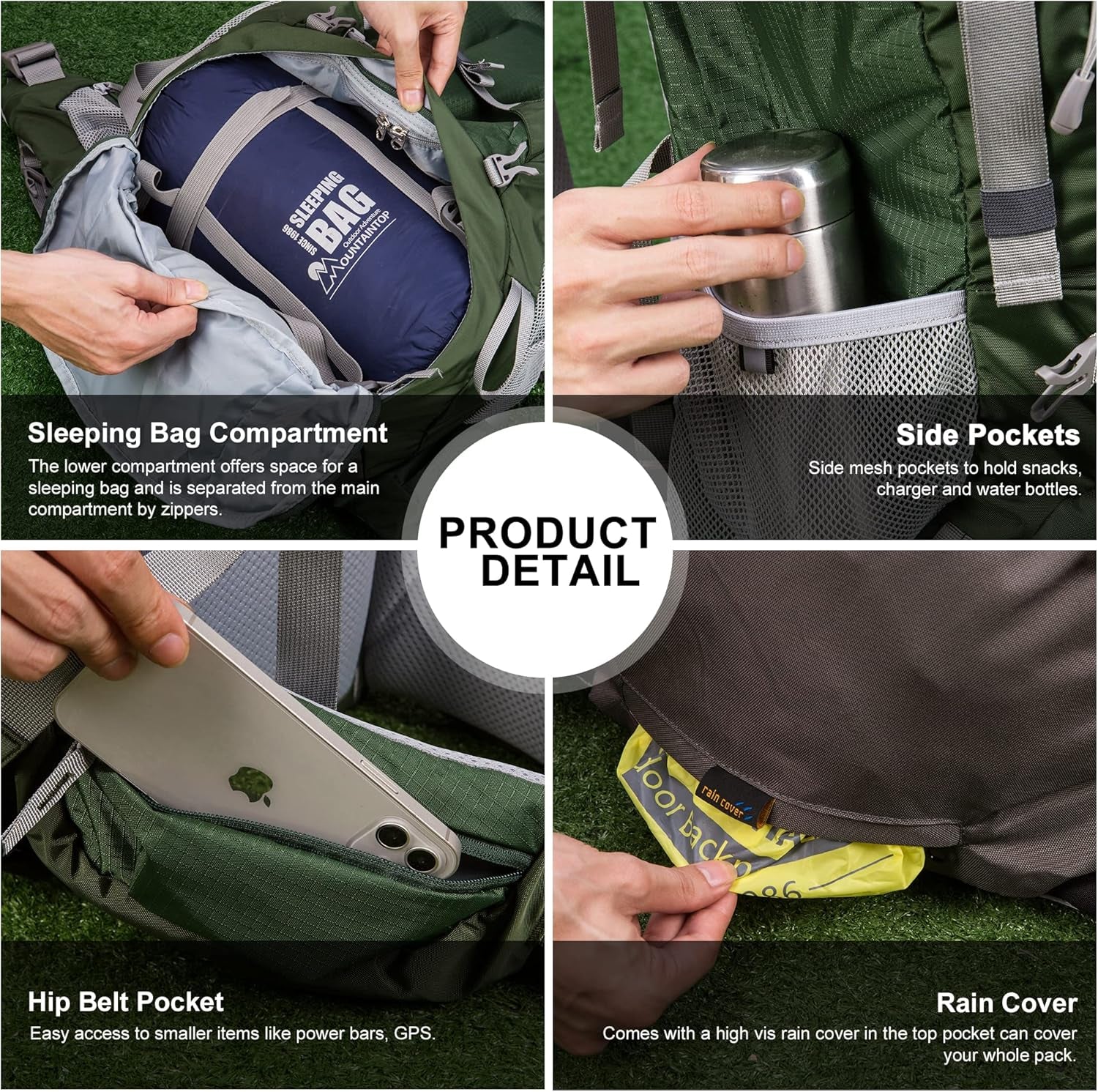 70L Internal Frame Backpack Camping Backpacking Hiking Backpack for Men Women with Rain Cover