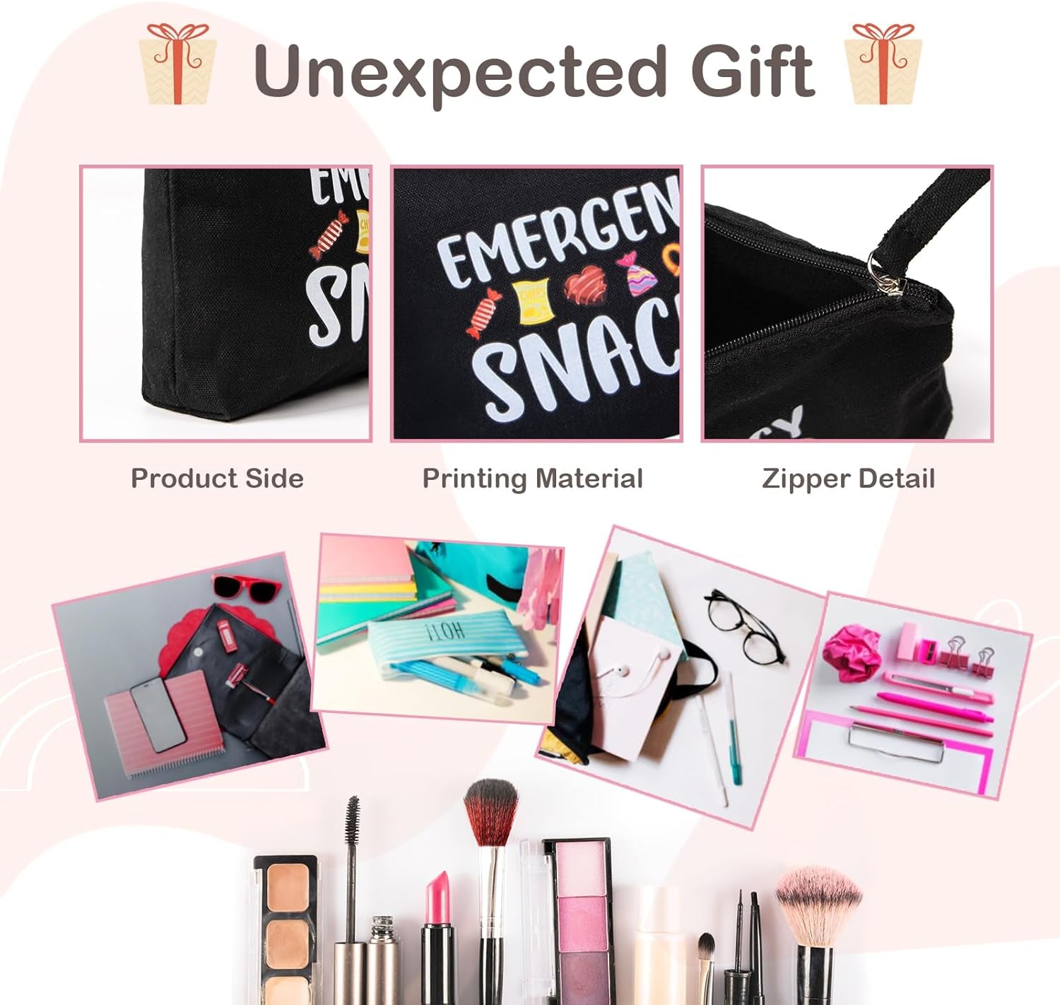 Canvas Zipper Pouch Bags for Snacks, Cosmetics & Toiletries - Women'S Travel & Beach Bag (Black)