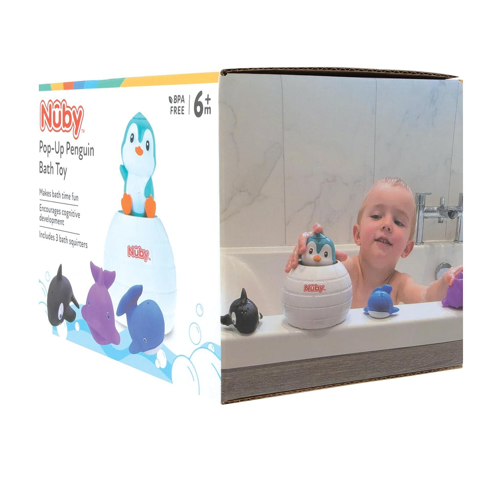 Pop-Up Penguin Bath Toy with 3 Bath Squirters - Baby Bath Toy for Boys and Girls 18+ Months
