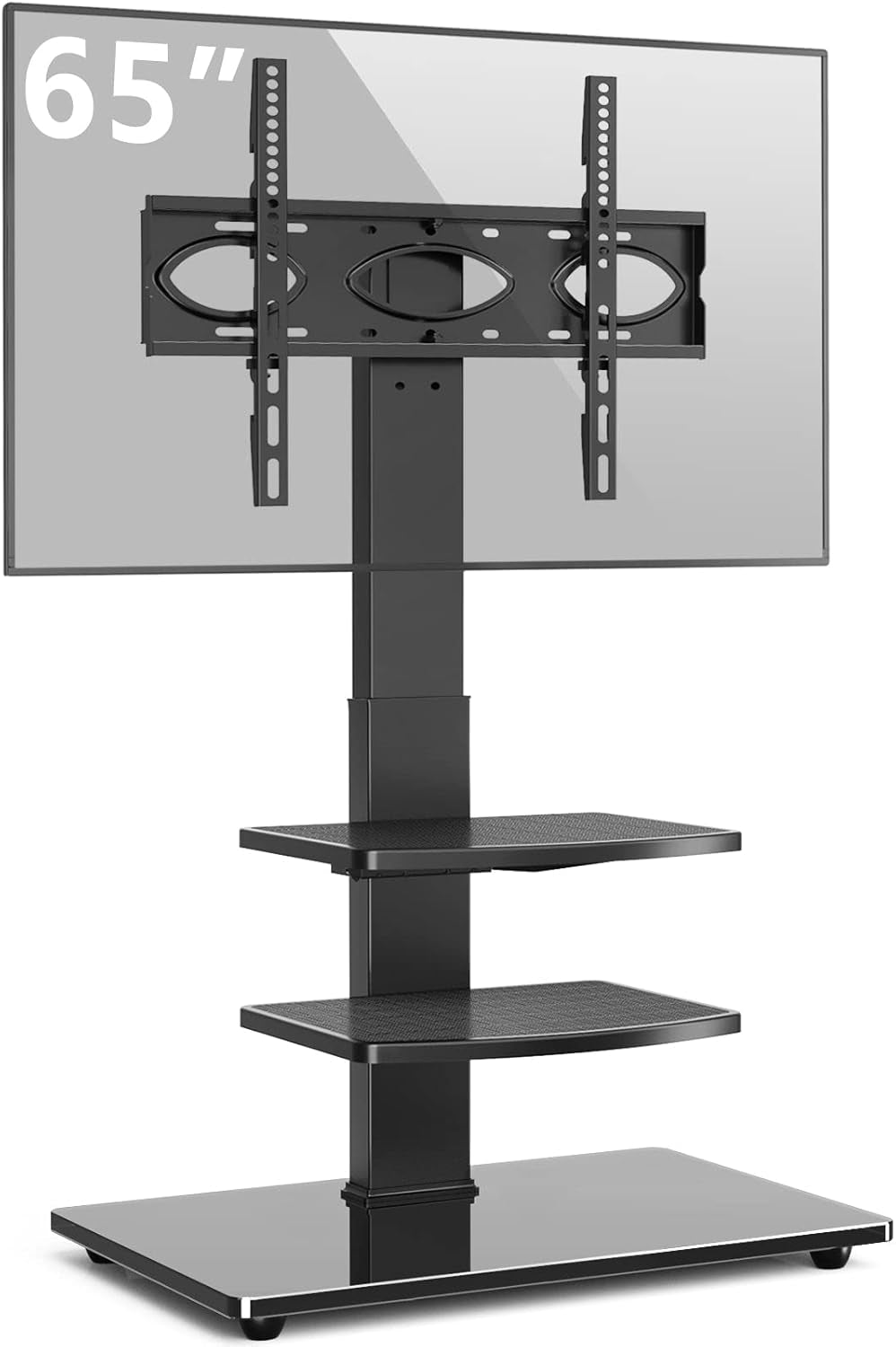 Freestanding Swivel Floor TV Stand Tall TV Unit for 32 35 40 42 43 49 50 55 58 60 65 70 Inch LCD/LED Flat Curved Screen Height Adjustable with 3-Tier Shelves Max VESA 400X400Mm up to 50Kgs